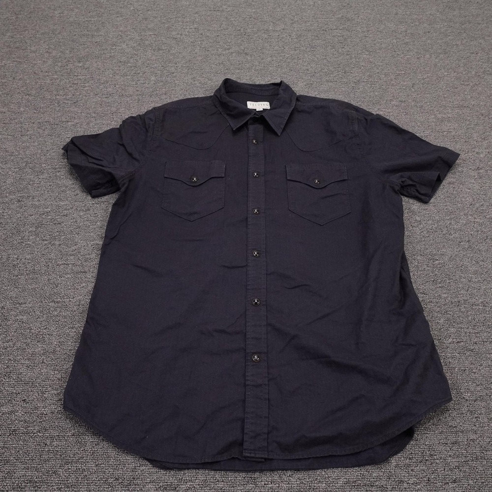 Tecovas Shirt Mens Large Blue Solid Short Sleeve Button Up Western Casual Cotton